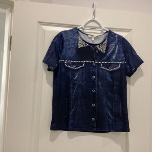 Pastels Navy Blue Embellished Top - Size M - NWT